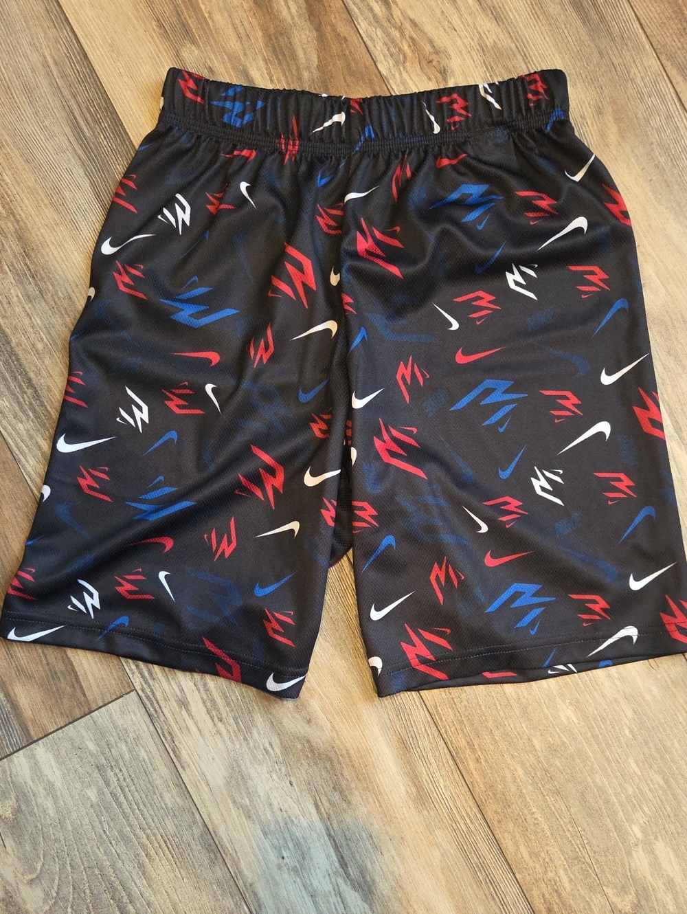 Nike Black Shorts with Red, Blue & White Graphic Print